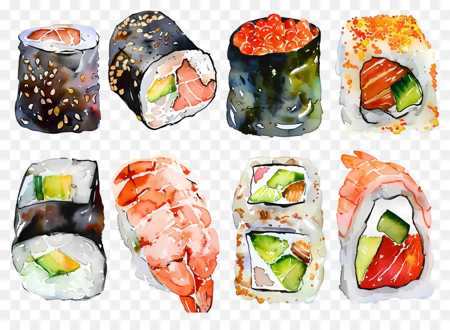 Sushi Aquarela，Sushi PNG