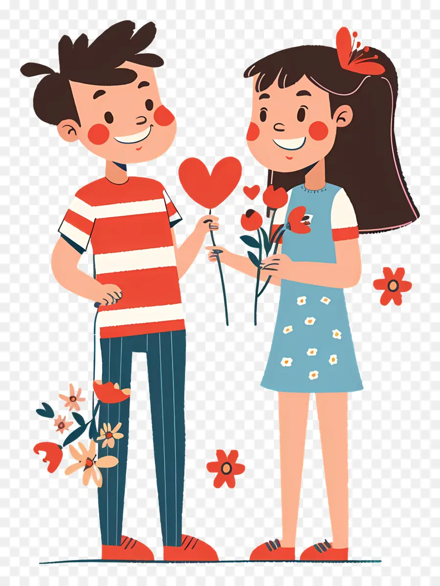 Casal De Desenhos Animados，Casal Com Flores PNG