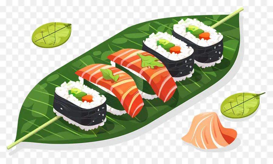 Sushi Na Folha，Japonês PNG