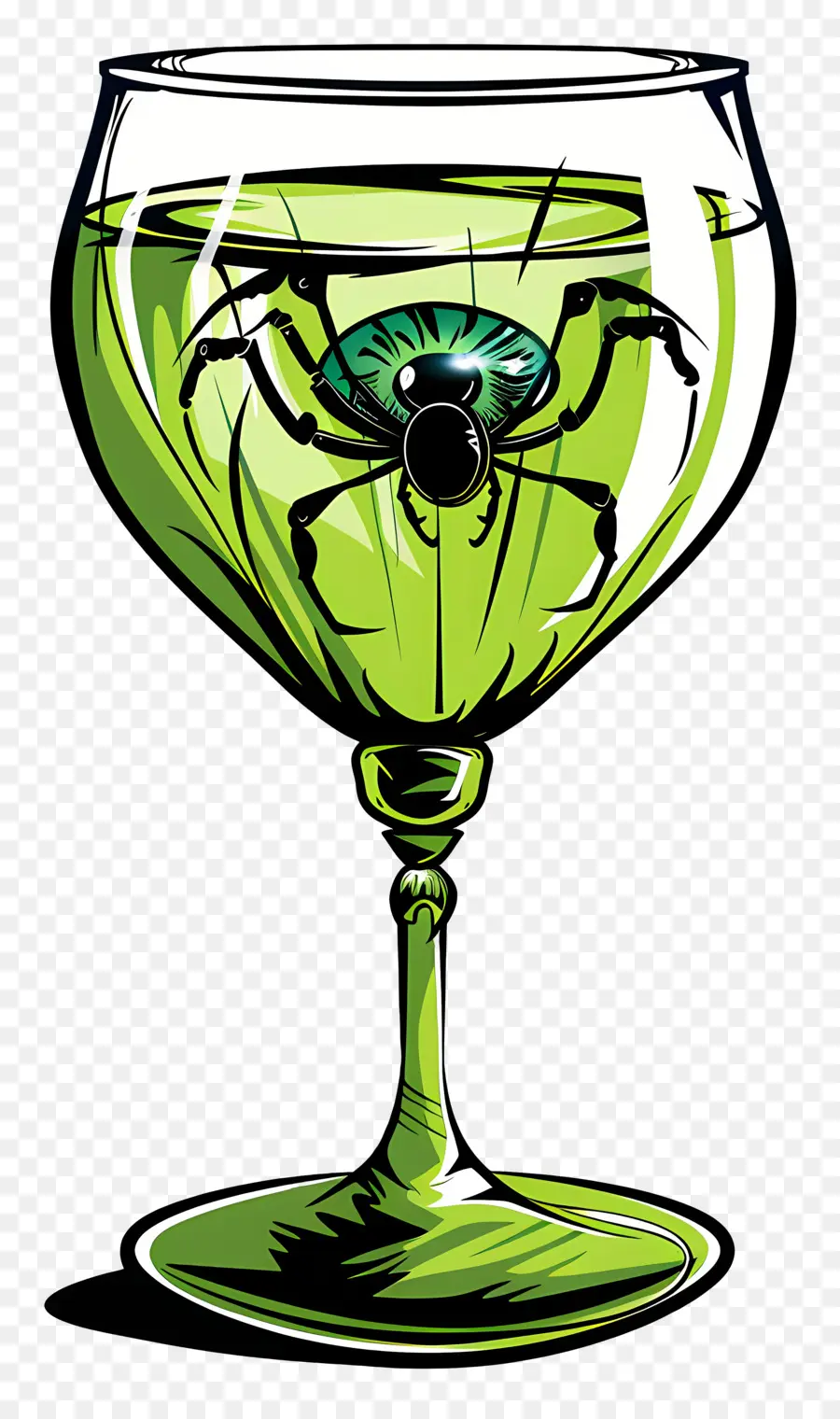 Bebida De Halloween，Bebida Verde Com Aranha E Globo Ocular PNG