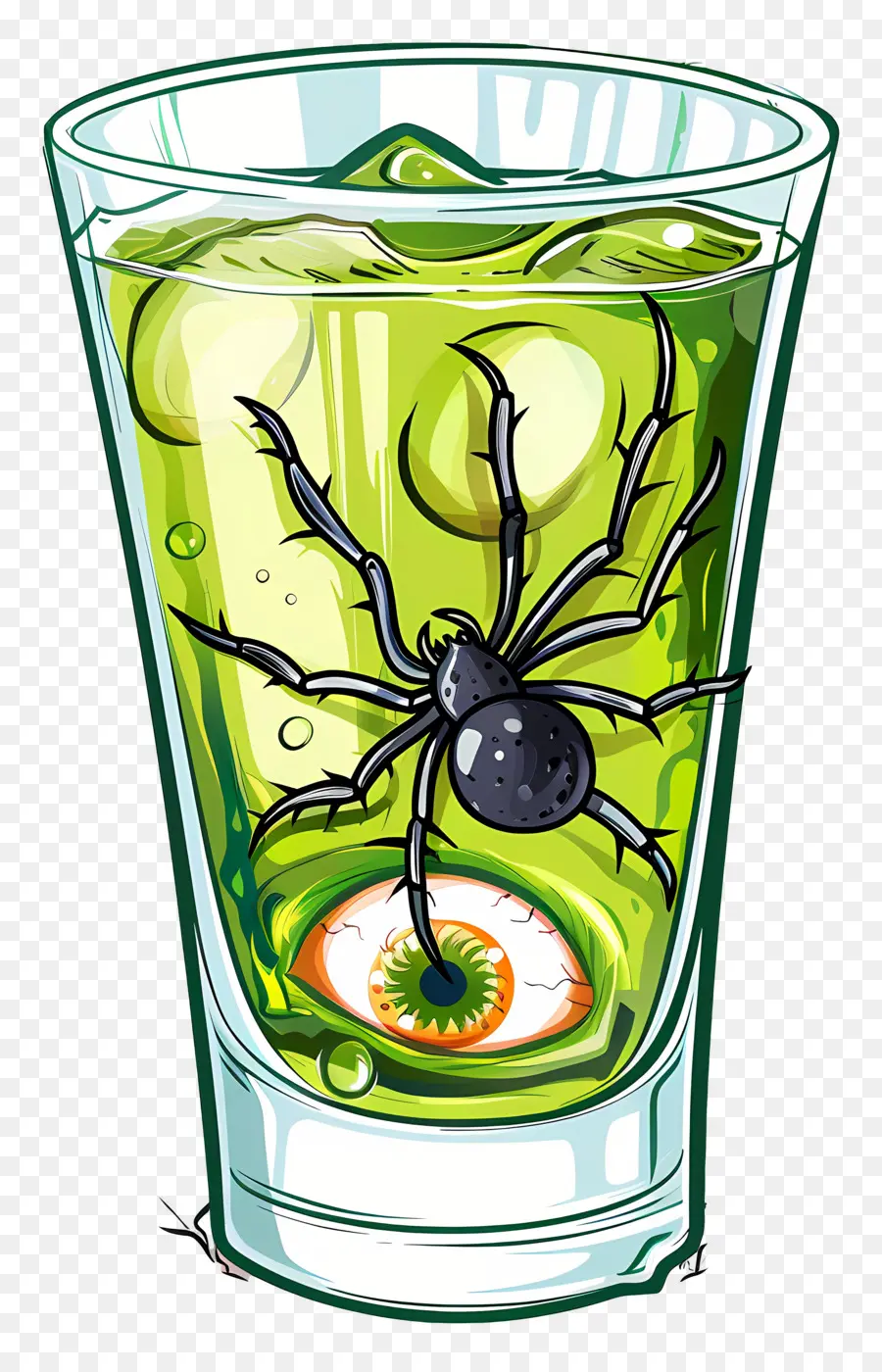 Bebida De Halloween，Bebida Verde Com Aranha E Globo Ocular PNG