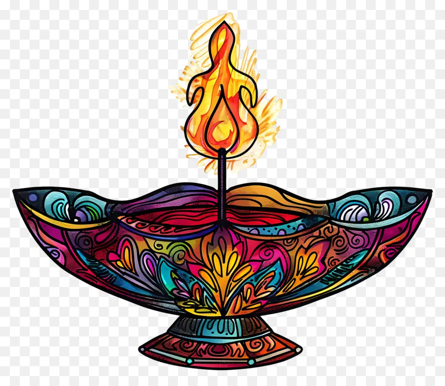 Diwali Diya，Diya Colorido PNG