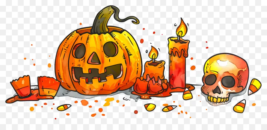 Decoração De Halloween，Abóbora E Caveiras PNG