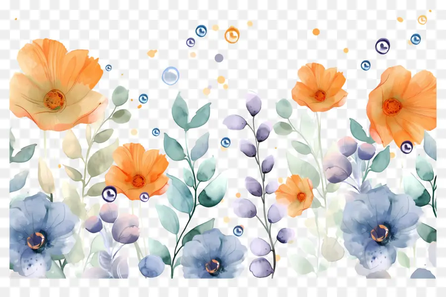 Fundo Floral，Flores Coloridas PNG