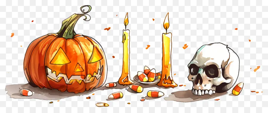 Decoração De Halloween，Abóbora E Caveiras PNG