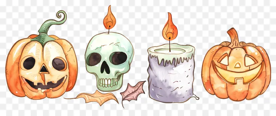 Decoração De Halloween，Abóbora E Caveiras PNG