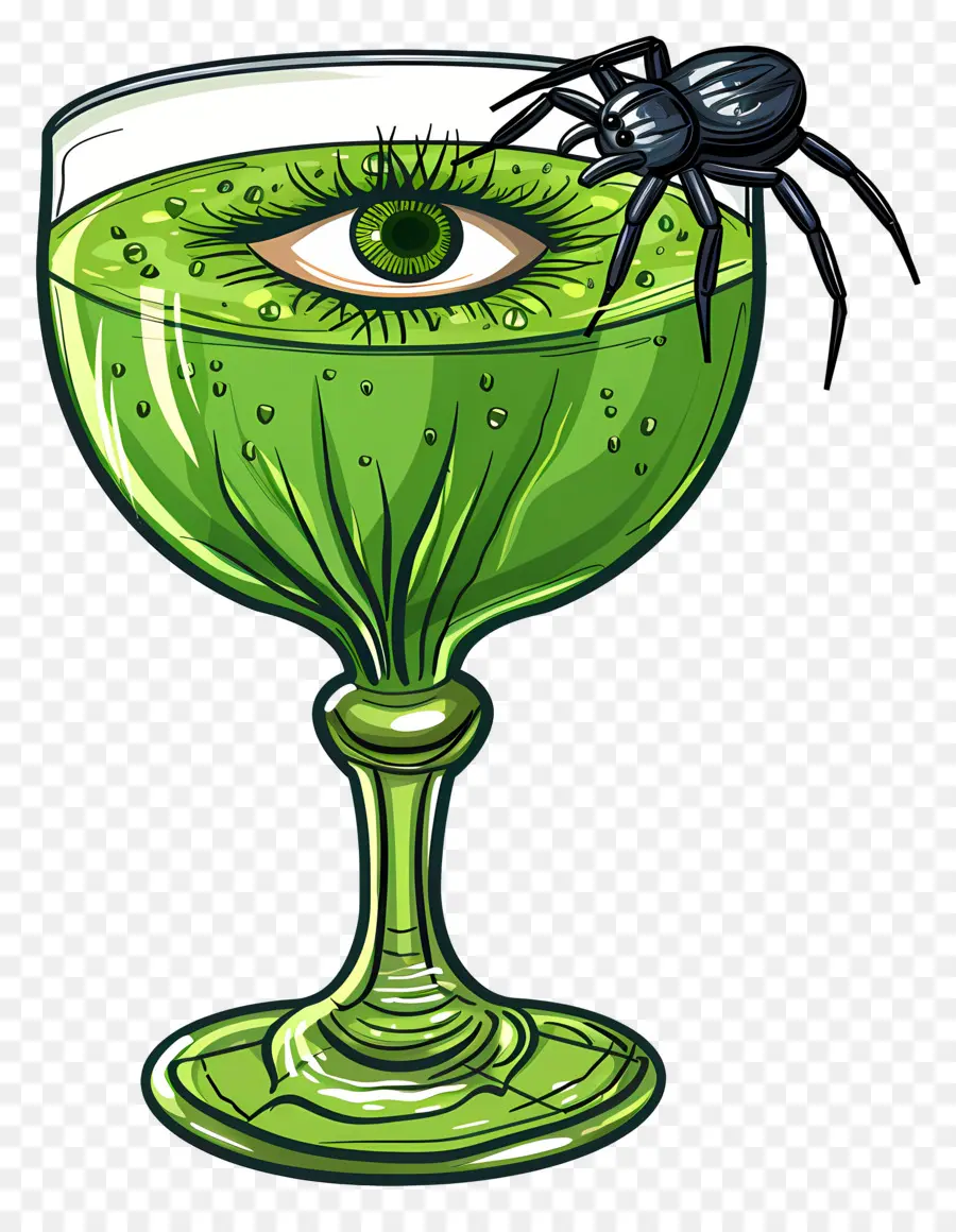 Bebida De Halloween，Martini Verde Com Aranha E Globo Ocular PNG