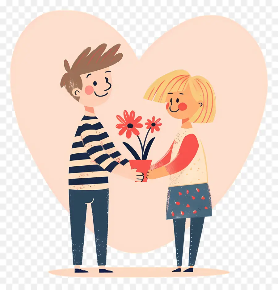 Casal De Desenhos Animados，Casal Com Flores PNG