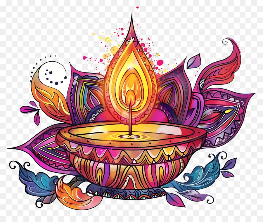 Flor De Diwali，Diya Artística PNG