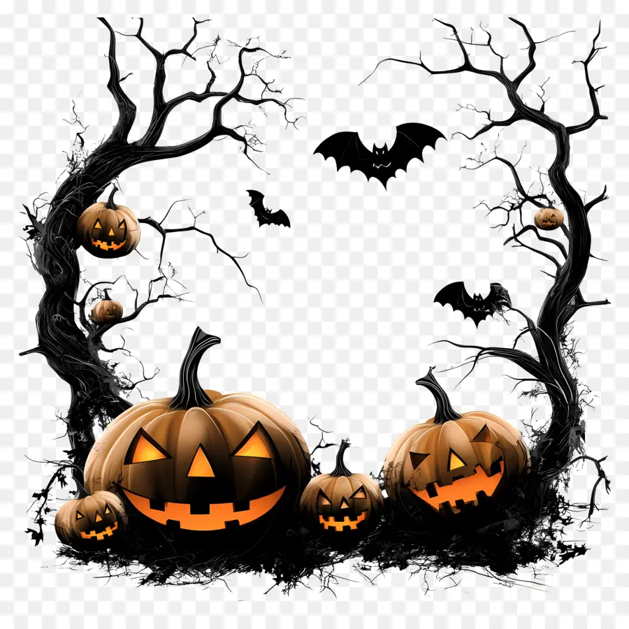 Quadro De Halloween，Moldura De Abóbora PNG