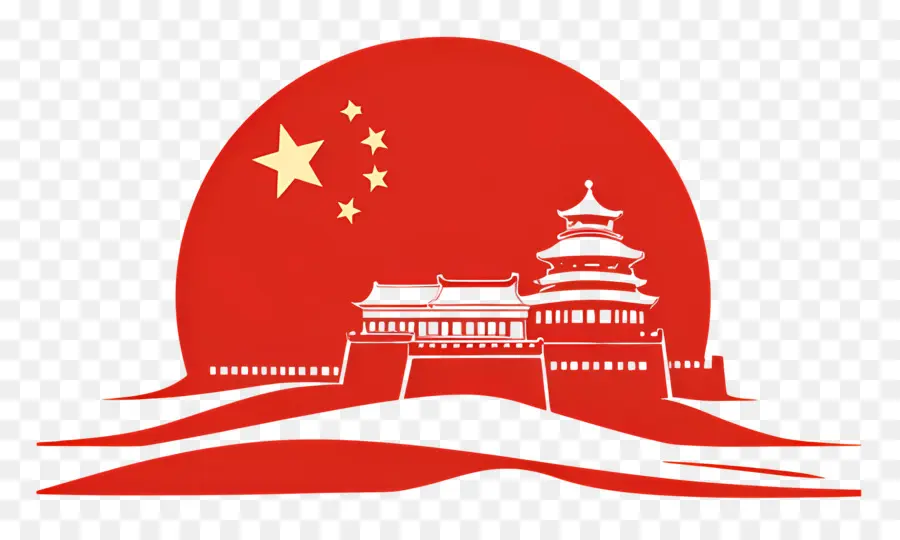 Dia Nacional Da China，Templo Com Bandeira PNG