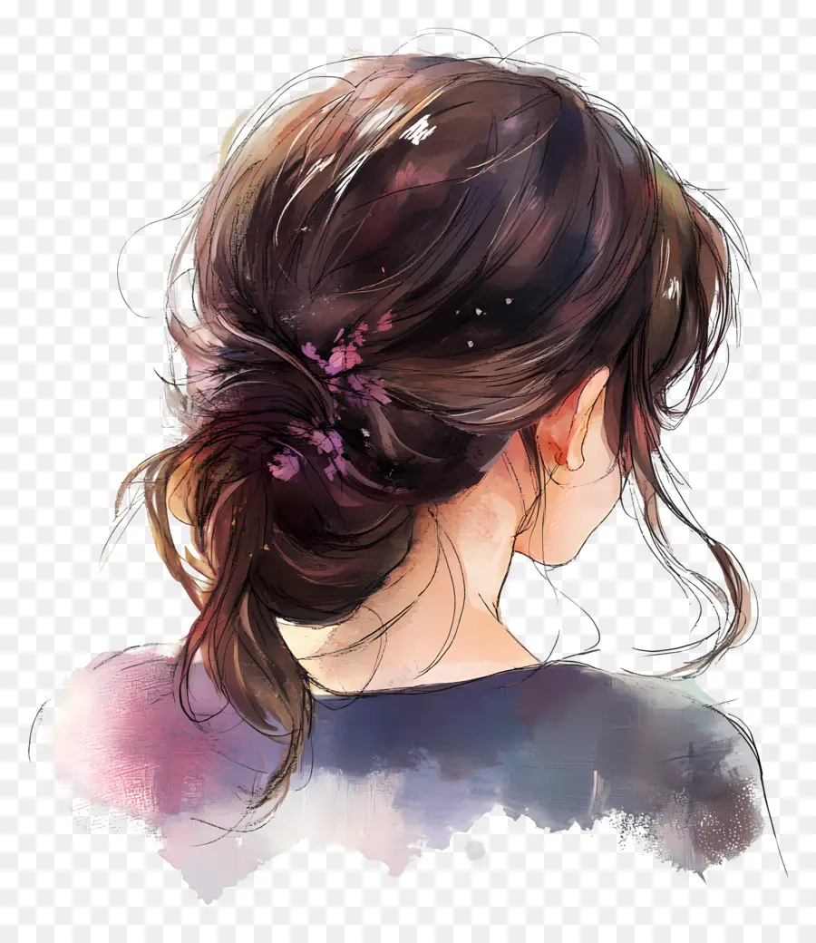 Cabelo De Menina，Coque De Cabelo Aquarela PNG