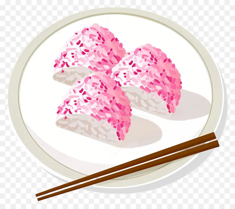 Umeboshi Onigiri，Bolinhos De Arroz Rosa PNG