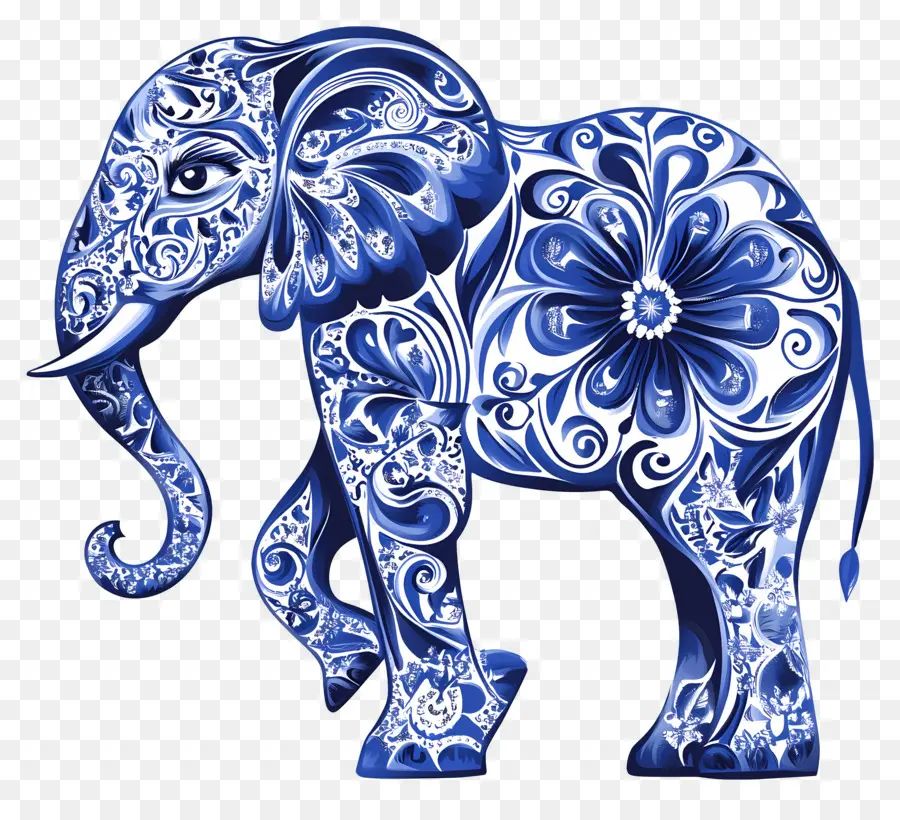 Silhueta De Elefante，Elefante Floral Azul PNG