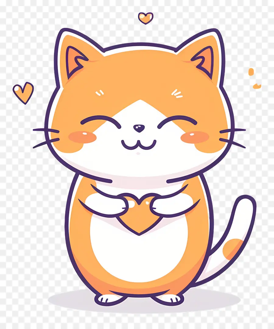 Gato Kawaii，Gato Laranja Com Coração PNG