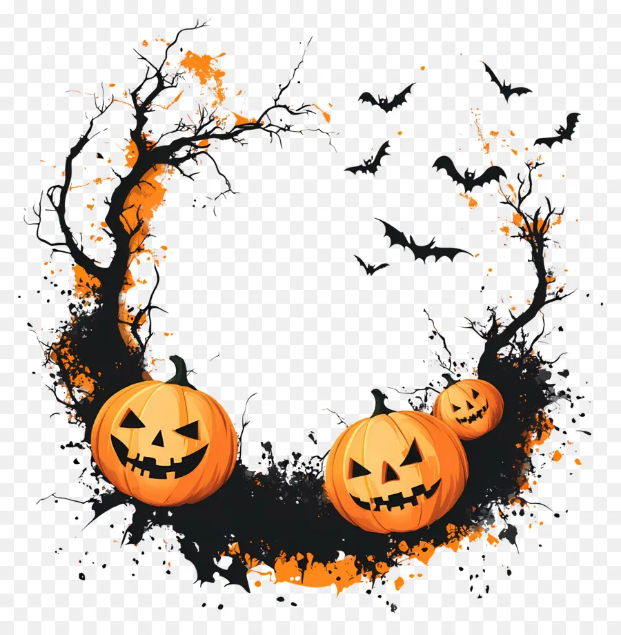 Quadro De Halloween，Coroa De Abóbora PNG