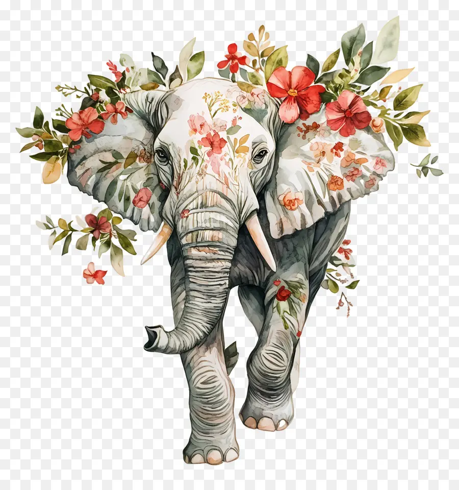 Elefante Aquarela，Elefante Floral PNG