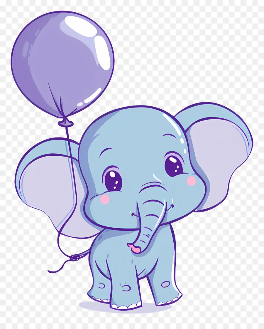 Bebê Elefante，Elefante Azul Com Balão Roxo PNG