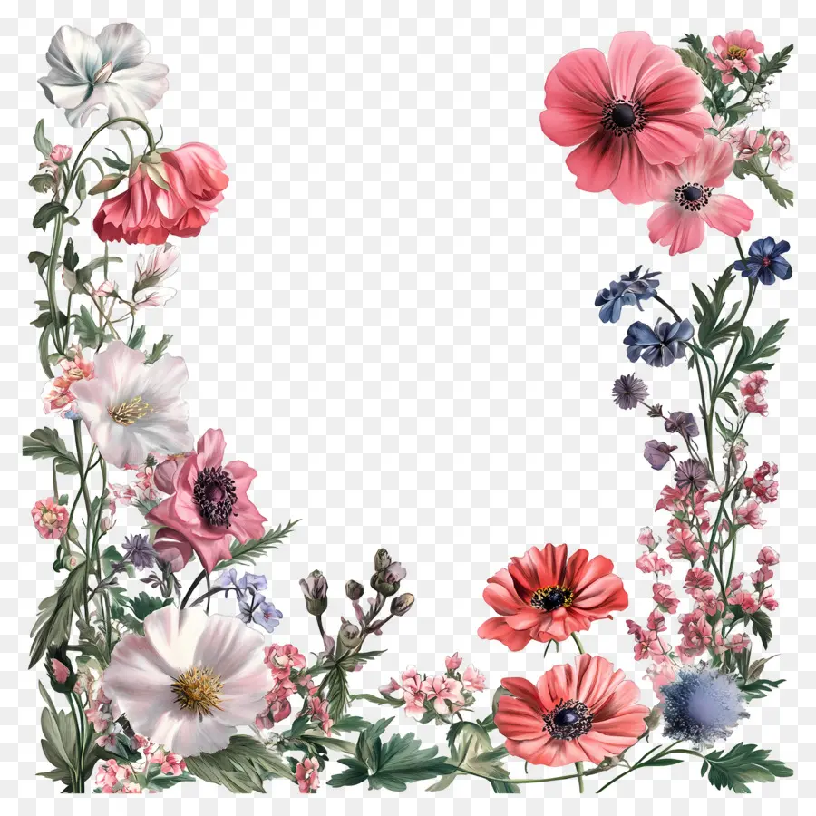 Convite Com Borda De Flor，Flores Coloridas PNG