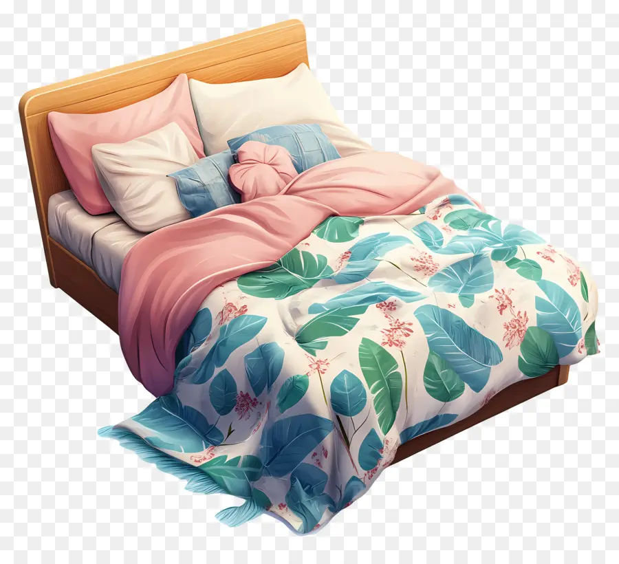 Cama Aconchegante，Cama Com Manta Floral PNG