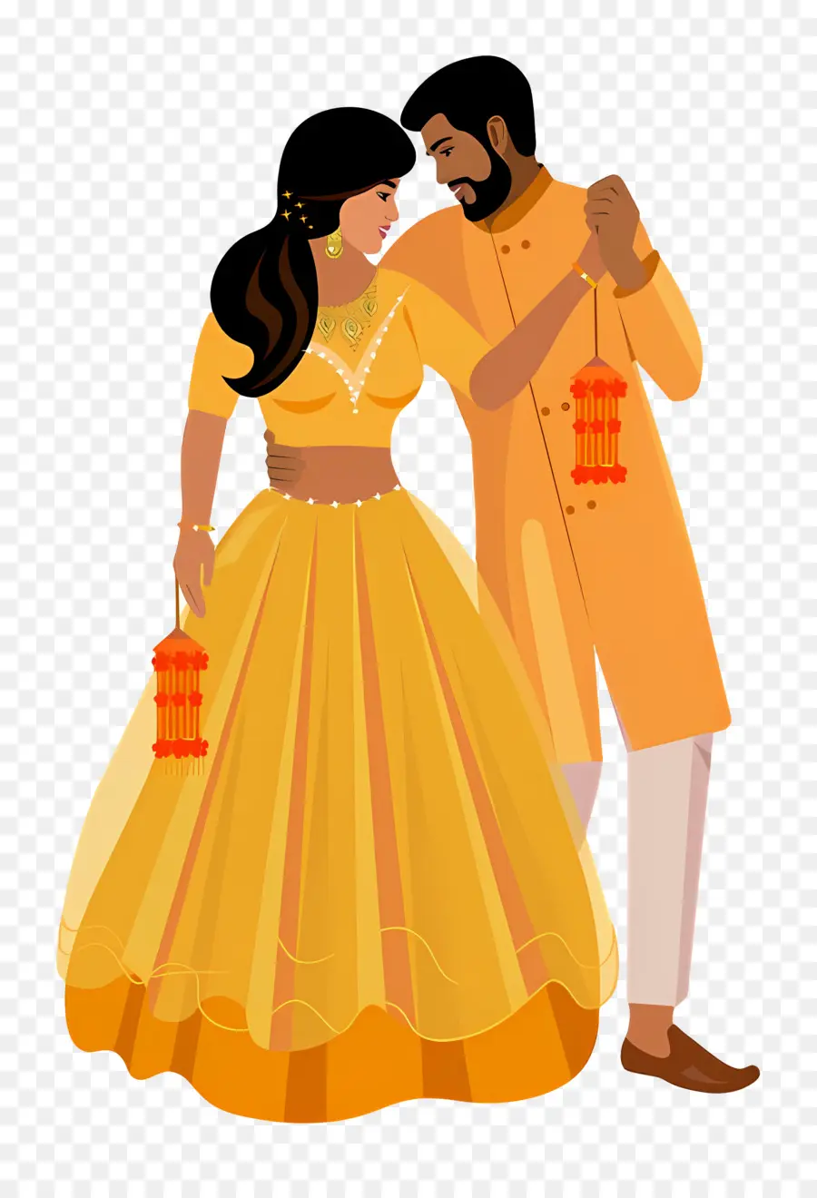 Casal De Noivos Indianos，Casal Com Lanternas PNG