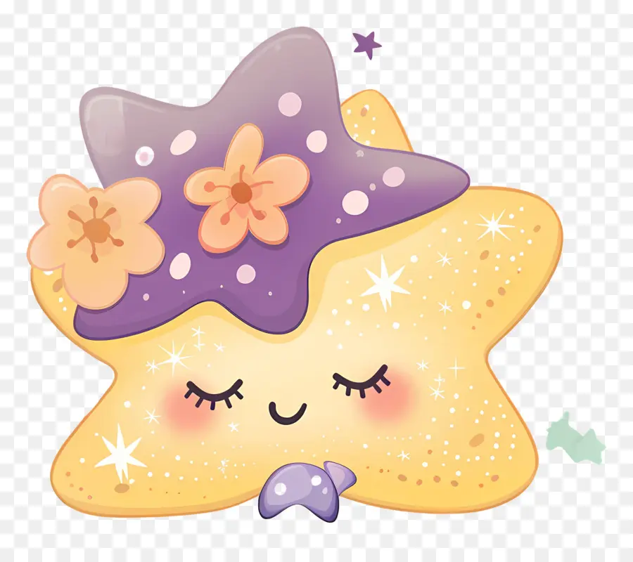 Estrela Kawaii，Estrela Amarela Com Flores PNG