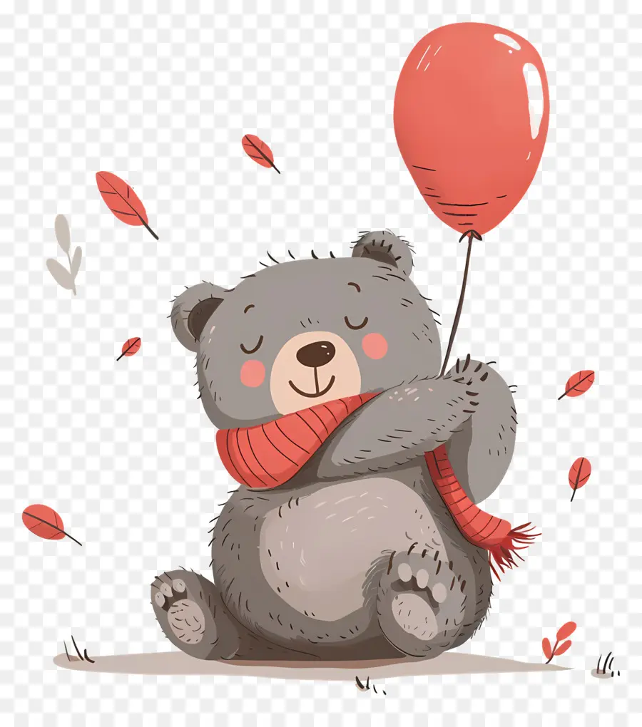 Urso Fofo，Urso Com Balão Vermelho PNG