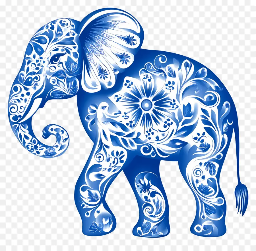 Silhueta De Elefante，Elefante Floral Azul PNG