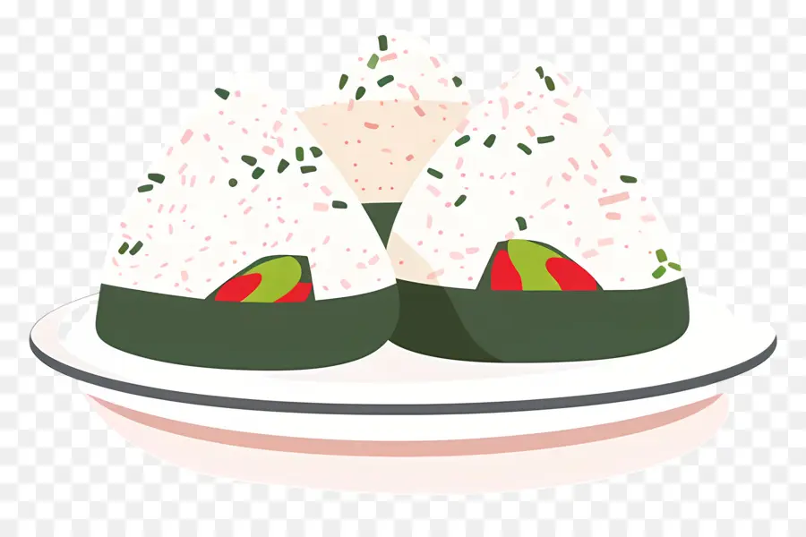 Umeboshi Onigiri，Bolinhos De Arroz No Prato PNG