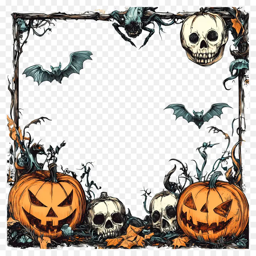 Quadro De Halloween，Moldura De Abóbora PNG