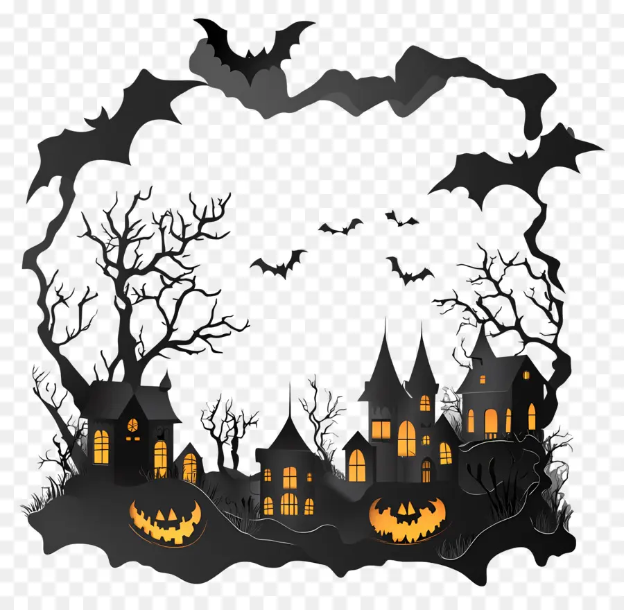 Quadro De Halloween，Moldura De Casa Assombrada PNG