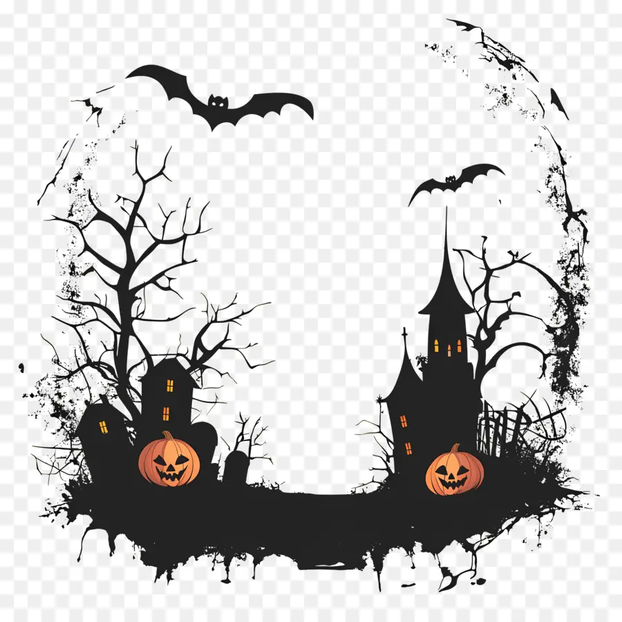 Quadro De Halloween，Moldura De Casa Assombrada PNG