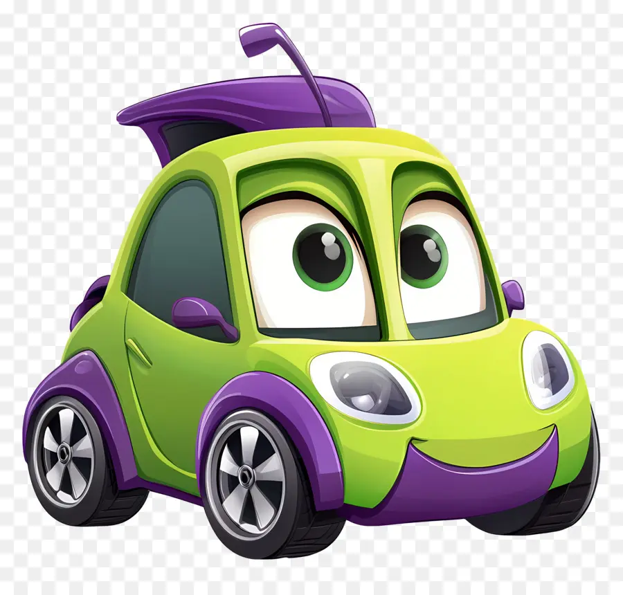 Carro De Desenho Animado，Carro De Desenho Animado Verde E Roxo PNG