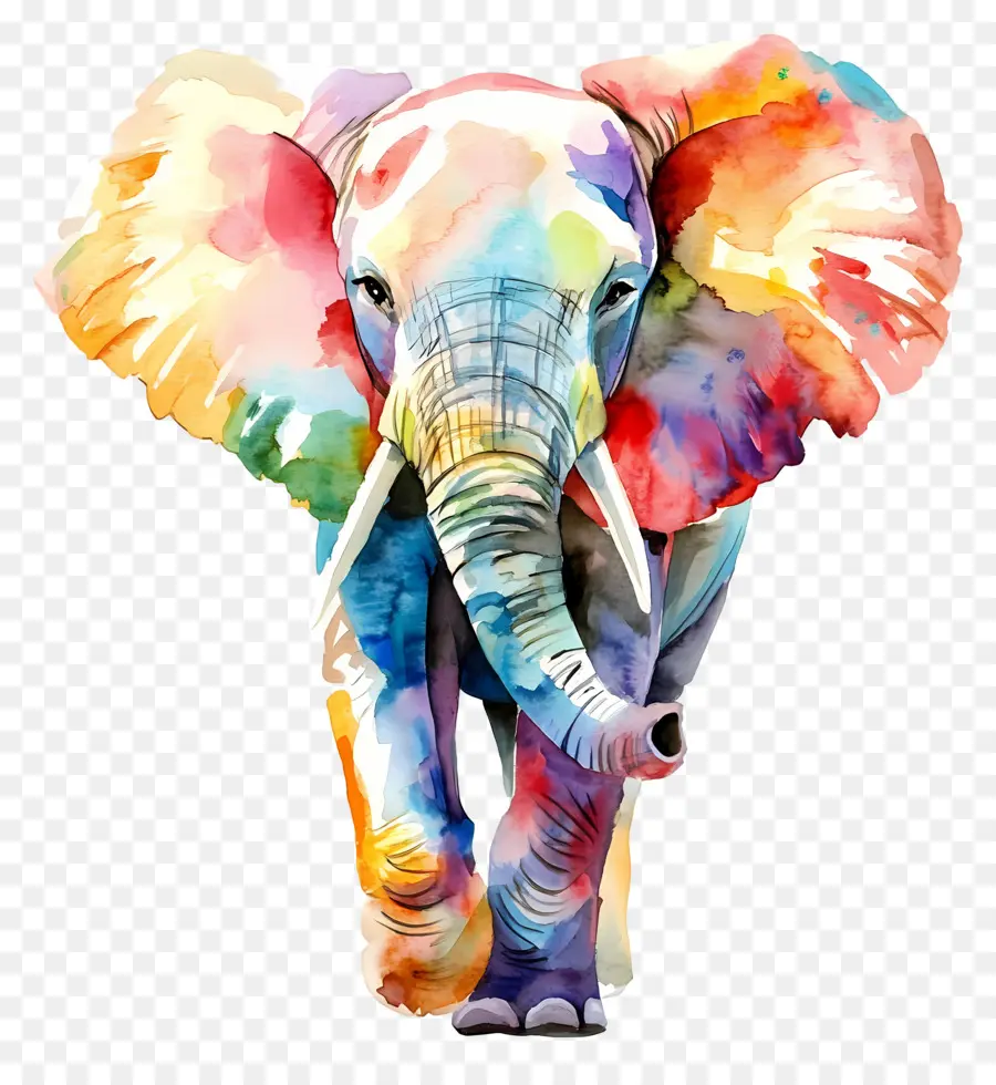 Elefante Aquarela，Elefante Colorido PNG