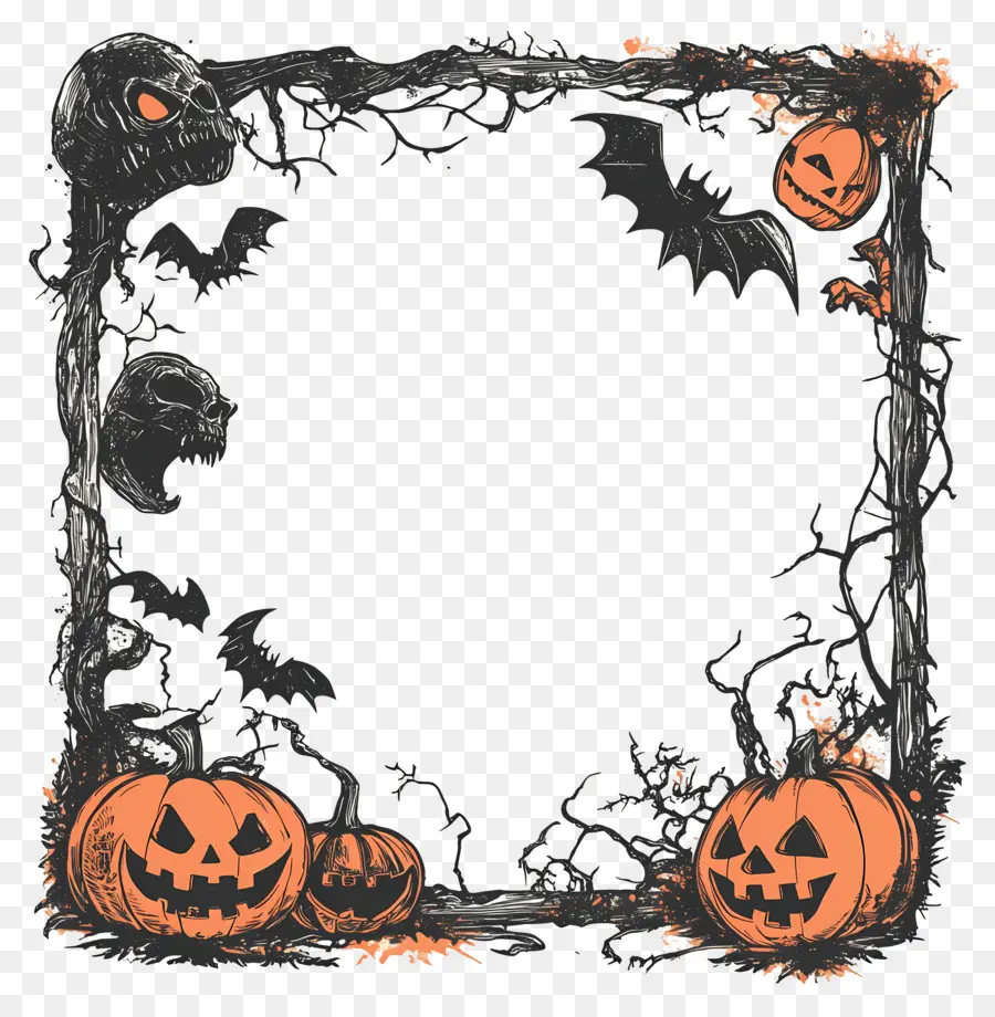 Quadro De Halloween，Moldura De Abóbora PNG