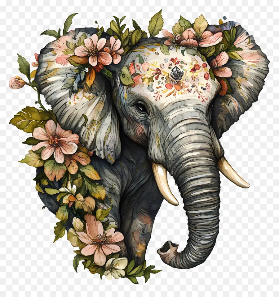 Elefante Aquarela，Elefante Com Flores PNG