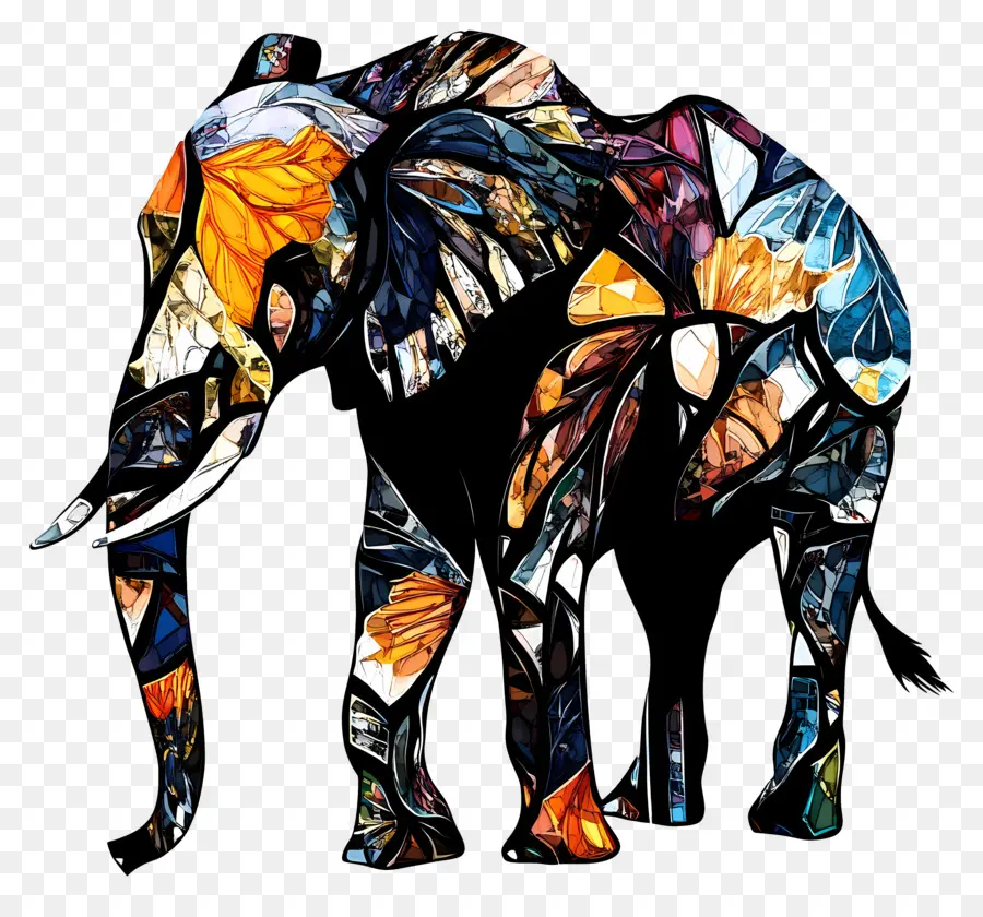 Silhueta De Elefante，Elefante De Vitral PNG