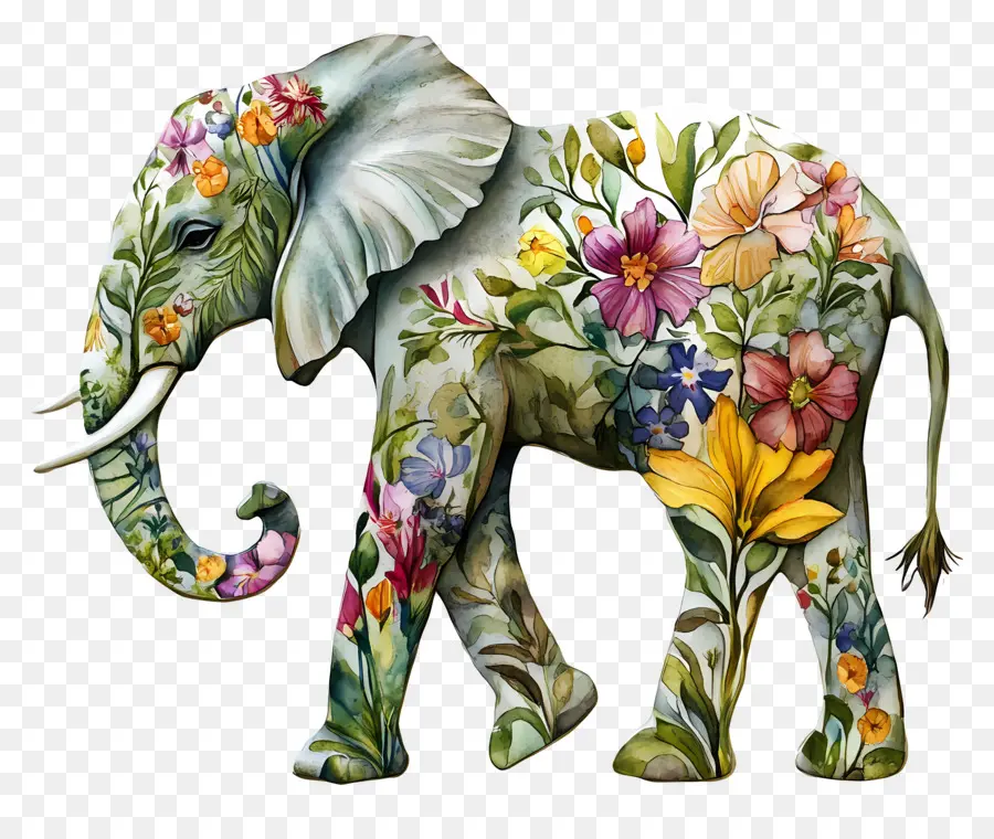 Elefante Aquarela，Elefante Floral PNG