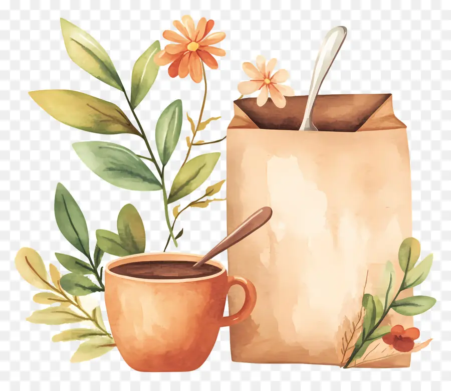 Xícara De Café，Xícara De Café Com Flores PNG