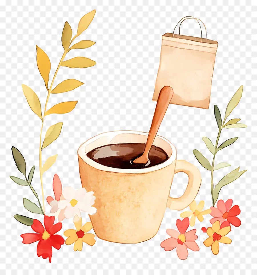 Xícara De Café，Xícara De Café Com Flores PNG