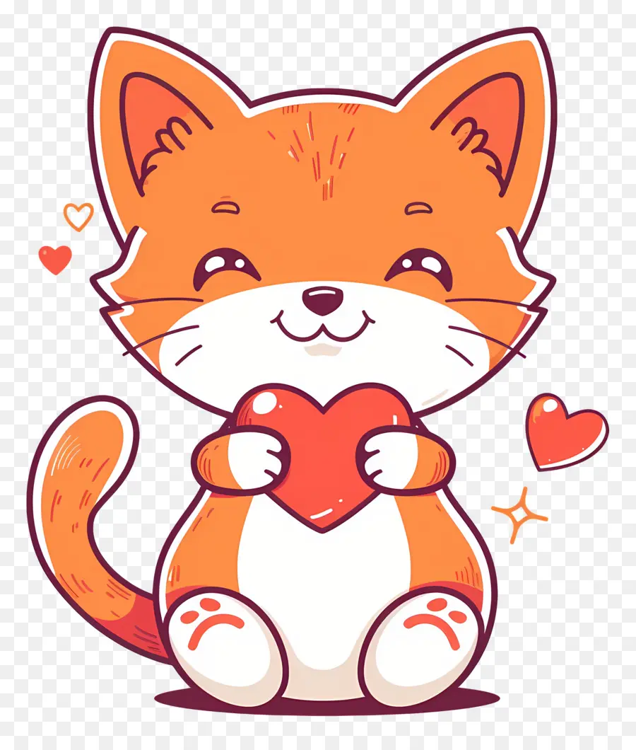 Gato Kawaii，Gato Laranja Com Coração PNG