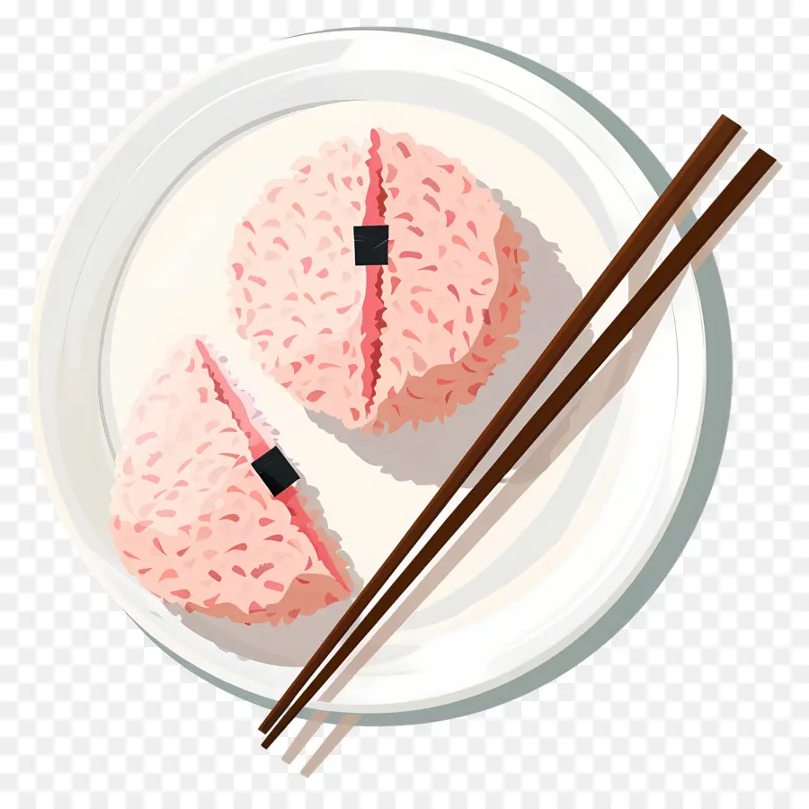 Umeboshi Onigiri，Bolinhos De Arroz Rosa PNG