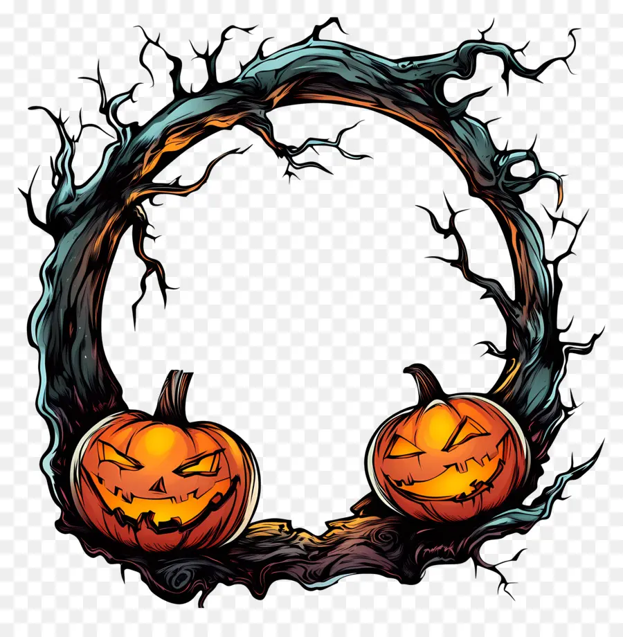 Quadro De Halloween，Coroa De Abóbora PNG