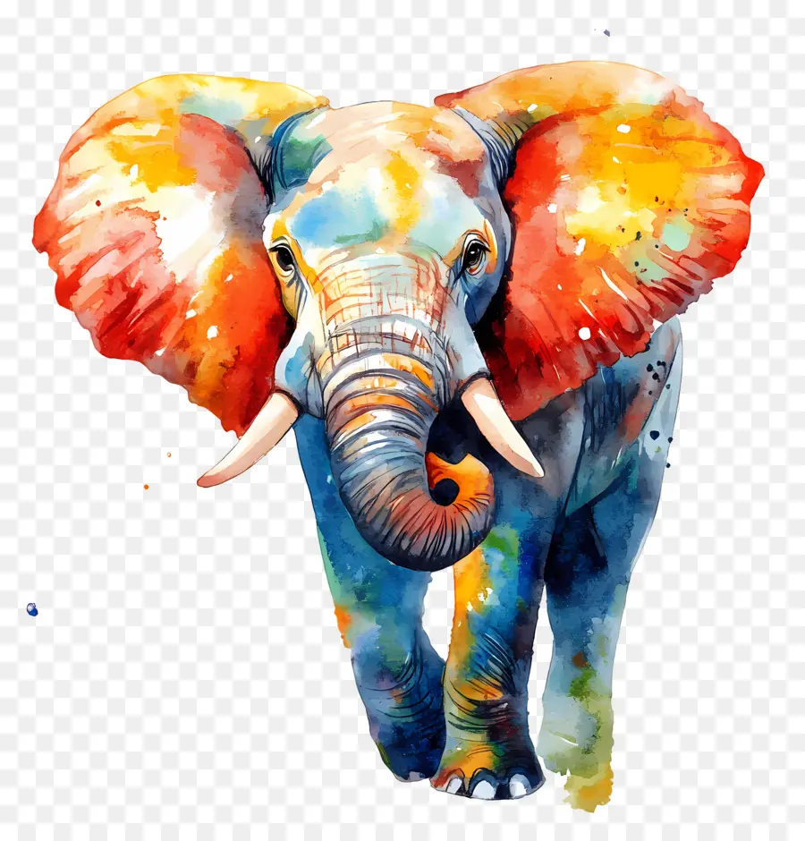 Elefante Aquarela，Elefante Colorido PNG