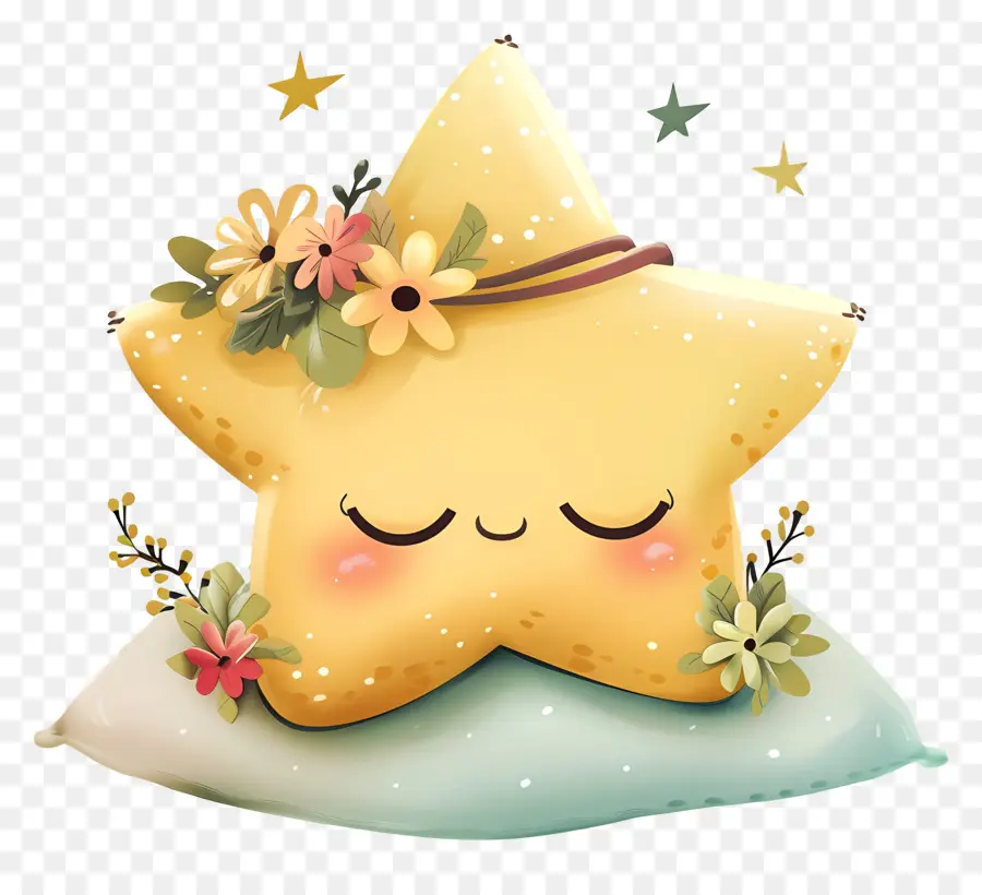 Estrela Kawaii，Estrela Amarela Com Flores PNG