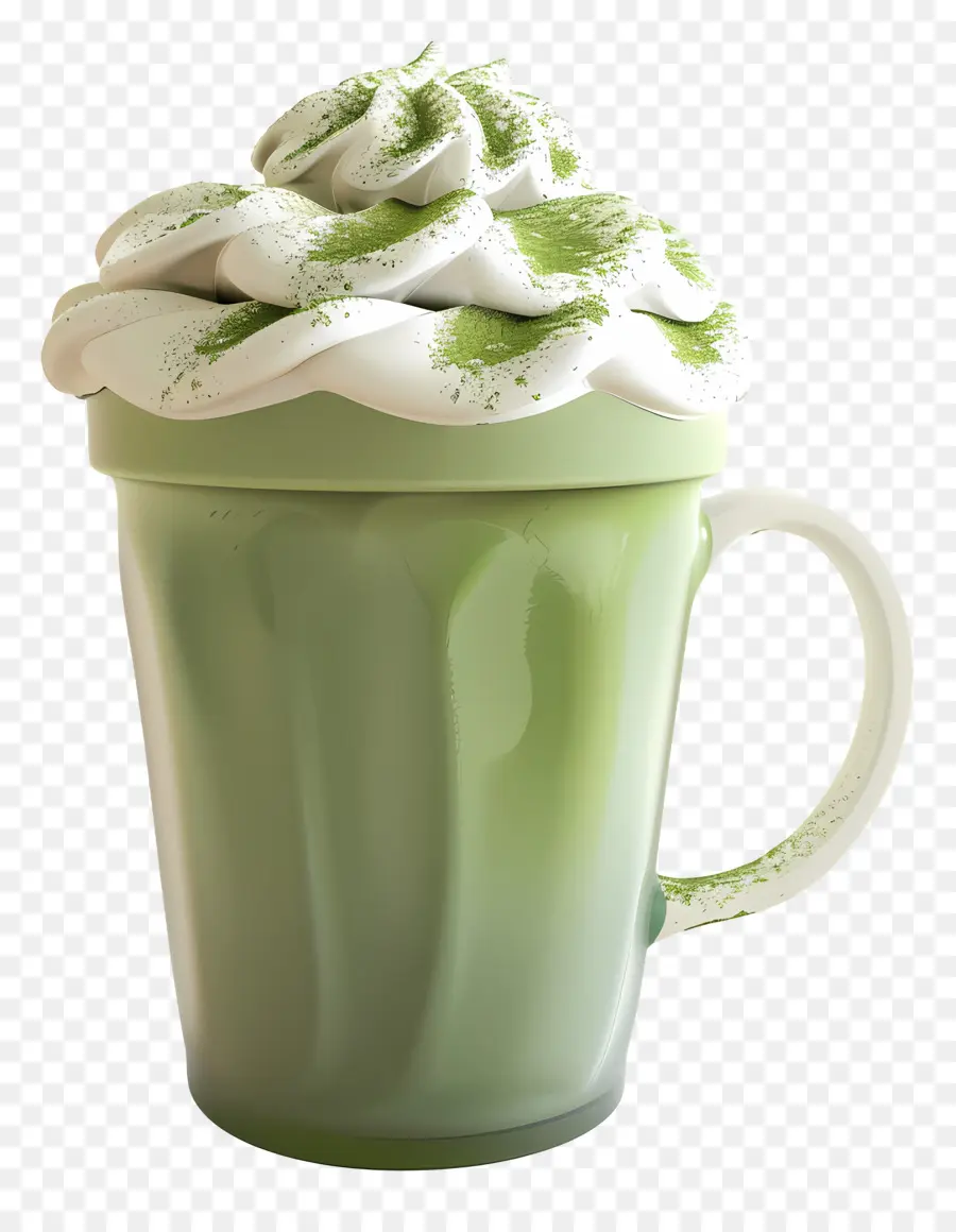 Matcha Latte，Caneca Verde Com Creme PNG