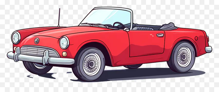 Carro Animado，Carro Clássico Vermelho PNG