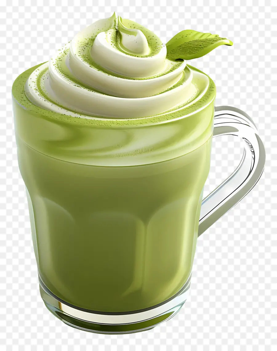 Matcha Latte，Vidro Verde Com Folha PNG