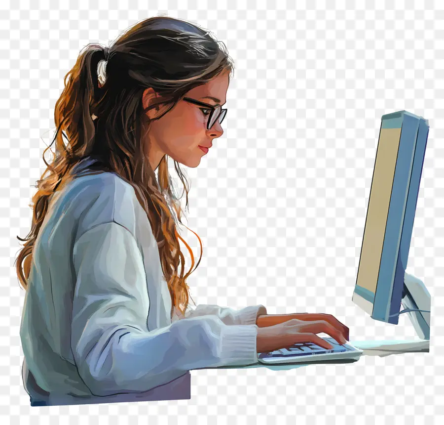 Curso De Informática Aluna Real，Menina Com óculos E Laptop PNG