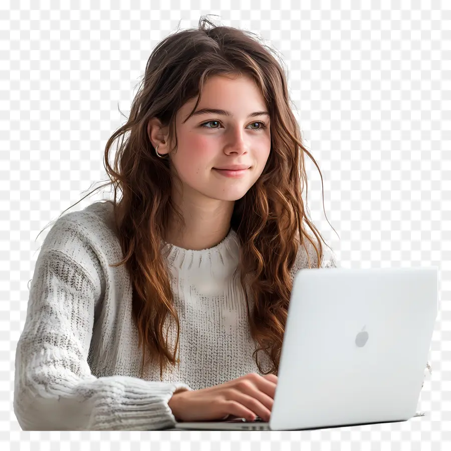 Curso De Informática Aluna Real，Garota Com Macbook PNG